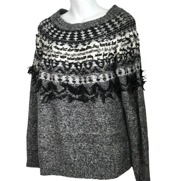 Vince Camuto Fairisle Fringe Crewneck Pullover Sweater Large - Picture 8 of 13